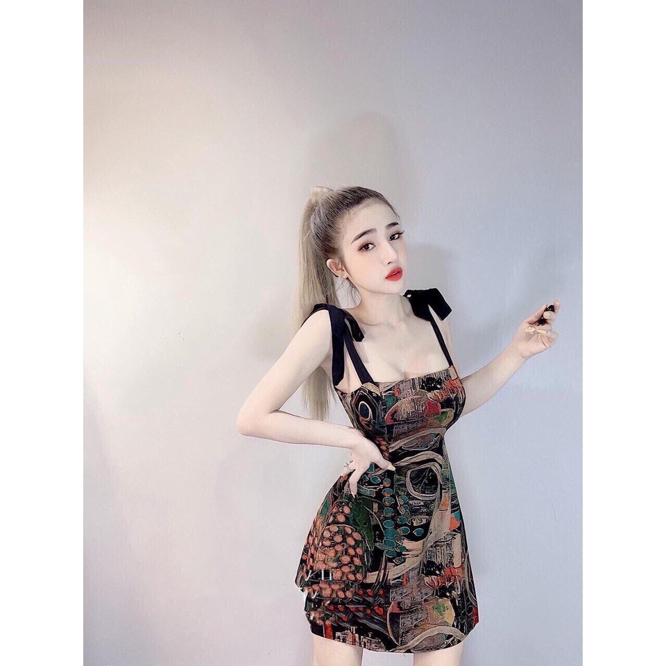 Đầm 2 dây buộc nơ dáng ngắn nhìn sang chảnh đẹp quý phái dành cho chị em đi tiệc đi dạo phố