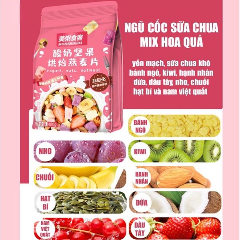 Ngũ cốc mix hoa quả sữa chua ăn kiêng giảm cân siêu ngon đặc biệt gói 400g