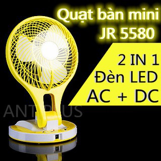 [GIÁ HỦY DIỆT] [Loại Tốt JR-5580] Quạt Sạc Điện Có Đèn 21 LED JR-5580 | Dùng bình sạc nhỏ