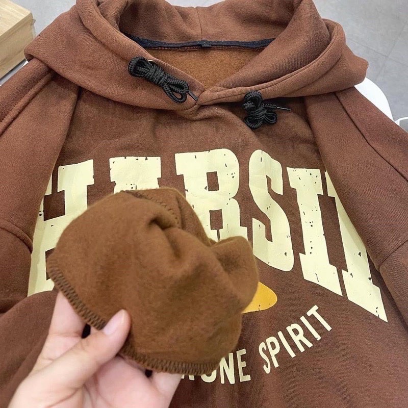 Áo Hoodie Nỉ bông Chữ Ngực HARSII, Áo hoodie mũ 2 lớp Form Rộng Tay Bồng, có 3 màu Đen, Xám, Nâu Vati shop