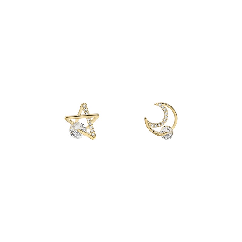 Khuyên tai JIUDUOLAN dạng kẹp/ xỏ kiểu dáng ngôi sao mặt trăng đính đá zircon thời trang đơn giản dễ phối đồ cho nữ