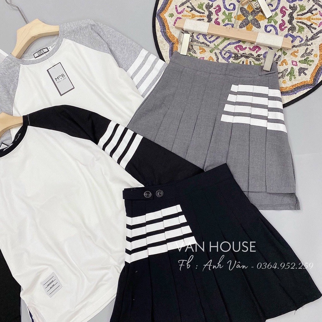 SET ÁO DÀI TAY PHỐI CHÂN VÁY XẾP LY CHO NỮ