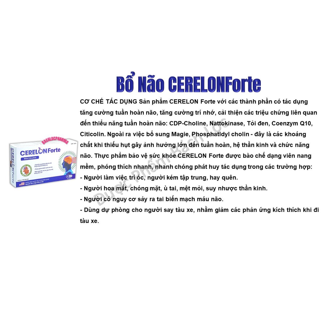 Viên uống bổ não Cerelon Forte giúp tăng cường trí nhớ, tăng tuần hoàn máu não, ngừa tai biến