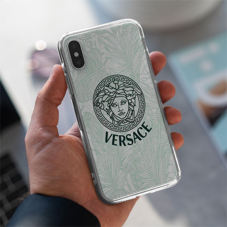 Ốp Lưng  sang chảnh ốp IP in logo versace nền hình lá cực sang dành cho Iphone 6 đến 12 promax BRD20210184