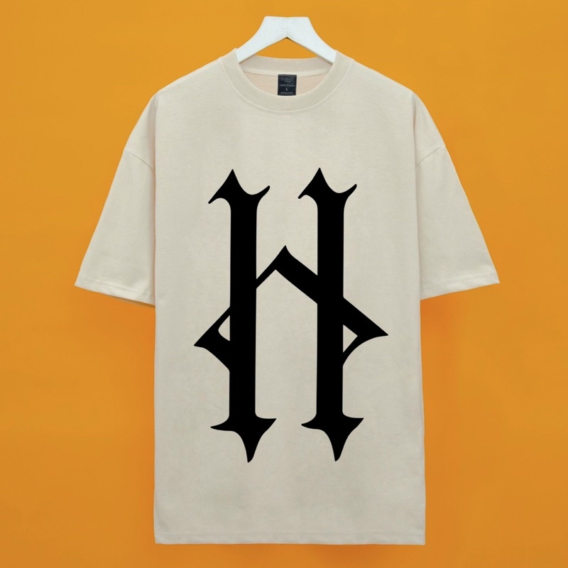 Áo thun tay lỡ in trước sao chữ H có 5 màu xanh/đen/nâu/kem/trắng/