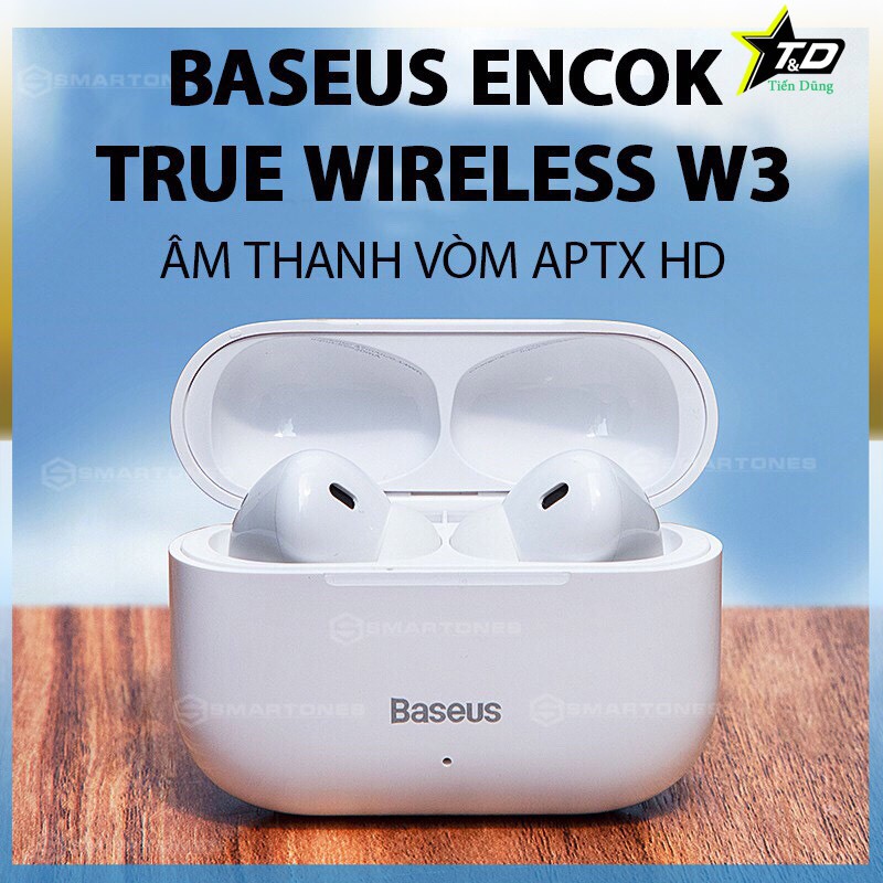 Tai nghe bluetooth baseus W3 dòng tai nghe không dây của baseus chình hãng kiểu dáng tương tự appe