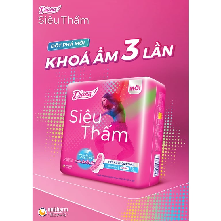 Set 4 miếng Băng vệ sinh Diana Cool Fresh Ban đêm 29cm