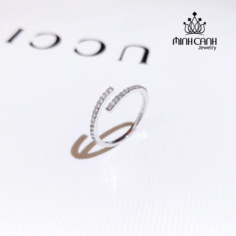Nhẫn Bạc So Le Đính Đá Dáng Hở Freesize - Minh Canh Jewelry