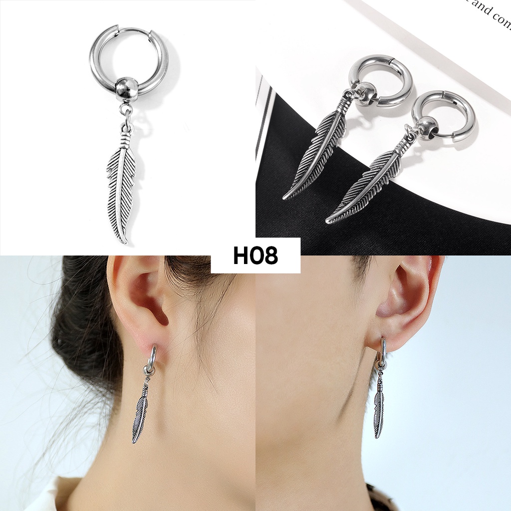 Khuyên Tai Bông Tai Nam Nữ Charm Lông Vũ Thép Không Gỉ