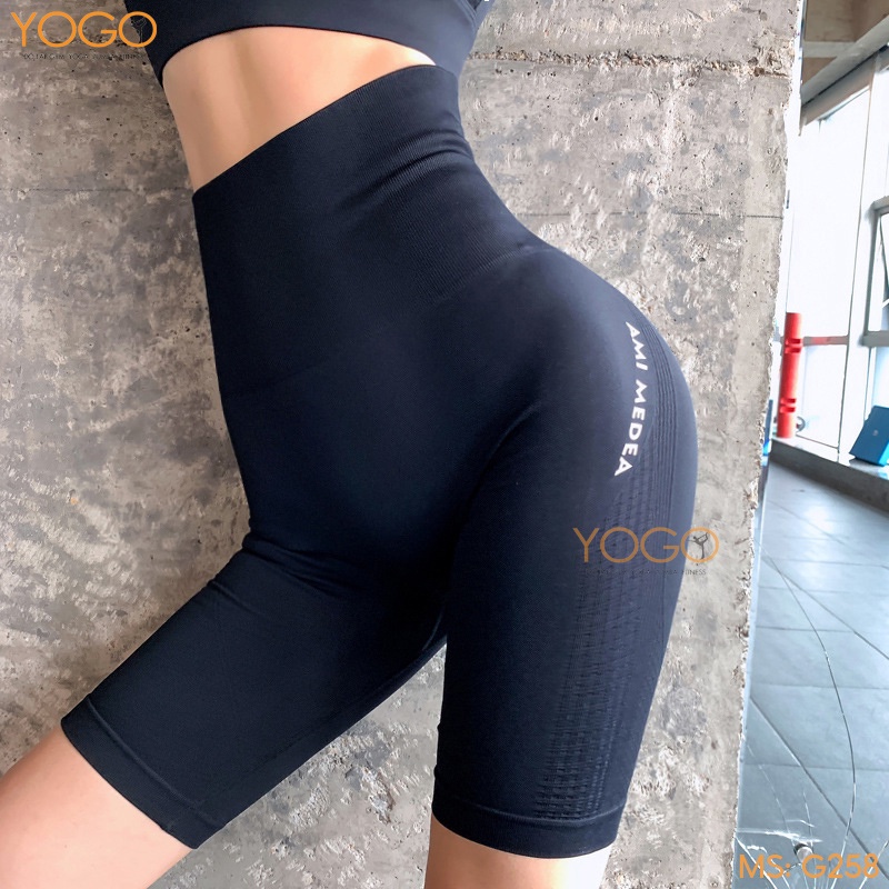 Quần legging tập gym yoga nữ lửng YOGO cạp cao ôm body nâng mông co giãn 4 chiều thoáng mát thấm hút mồ hôi G258