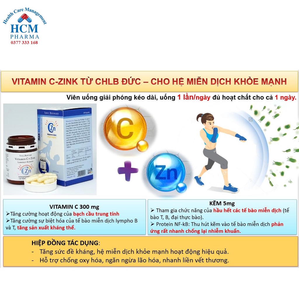 Vitamin C kẽm tăng sức đề kháng giúp đẹp da pure VITAMIN C + ZINK SANCT BERNHARD 60 viên nhập khẩu Đức TTG11