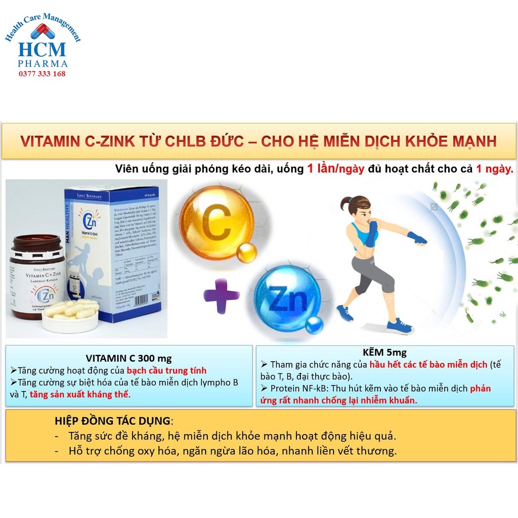 Vitamin C kẽm tăng sức đề kháng giúp đẹp da pure VITAMIN C + ZINK SANCT BERNHARD 60 viên nhập khẩu Đức