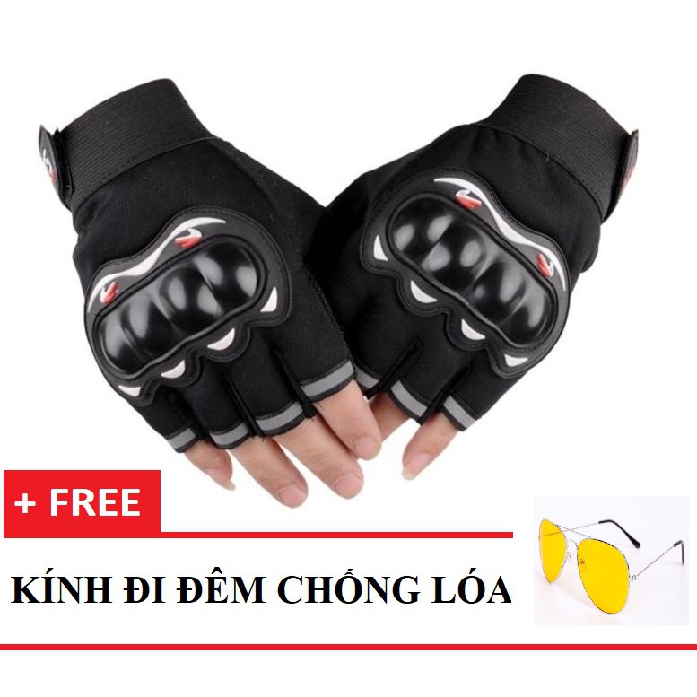 ✔️✔️ Găng tay nam hở ngón thể thao có gù nhựa + TẶNG 1 KÍNH NHÌN ĐI ĐÊM