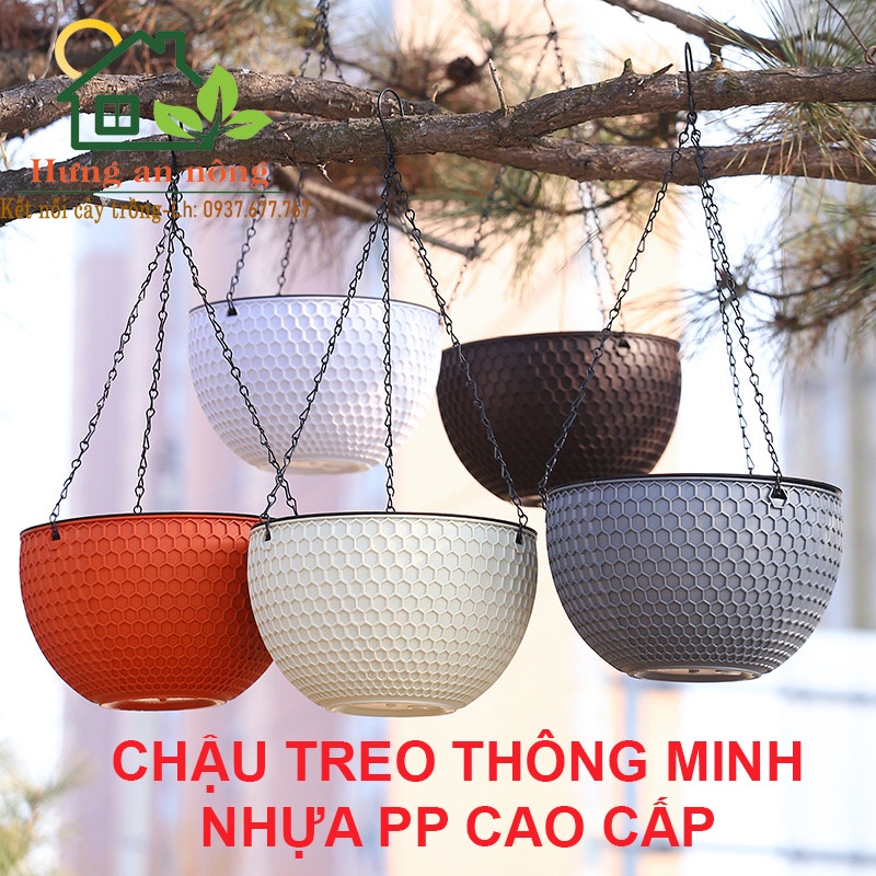 GIỎ TREO GIẢ MÂY - thông minh 2 đáy tiết kiệm thời gian tưới, nhựa PP cao cấp dùng trồng hoa cây cảnh có 3 size 5 màu