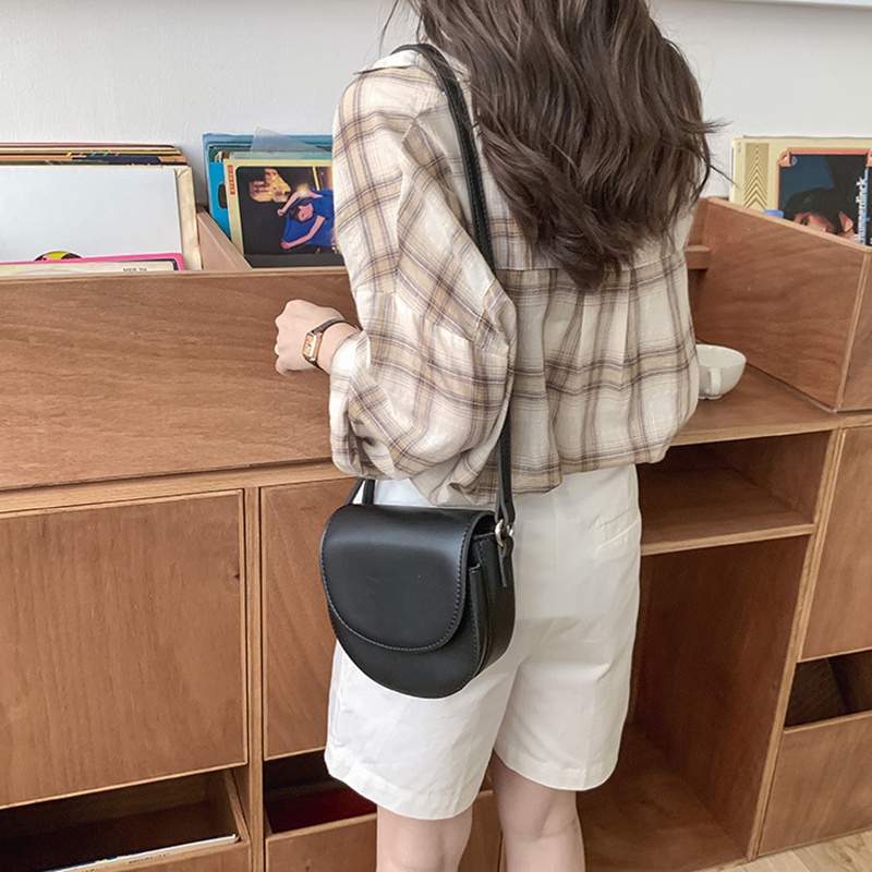 Ielgy Túi Đeo Chéo Màu Trơn Đơn Giản Phong Cách Retro Hàn Quốc Cho Nữ