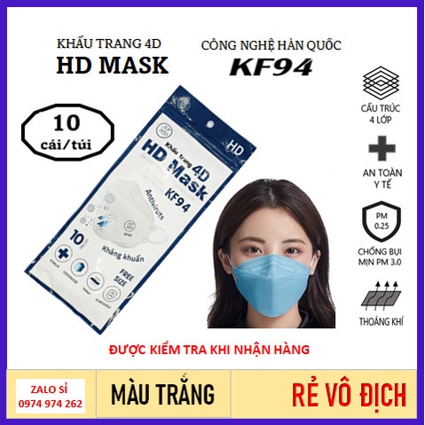 Khẩu trang KF94 , Khẩu trang 4D HD MASK AN PHONG túi 10 chiếc sản xuất theo công nghệ hàn quốc