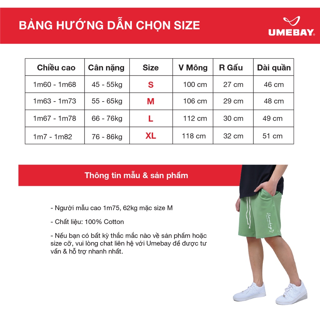 Quần short nam, quần short nữ in Umebay, sooc đùi unisex thể thao oversize streetwear 2023 UMS32U