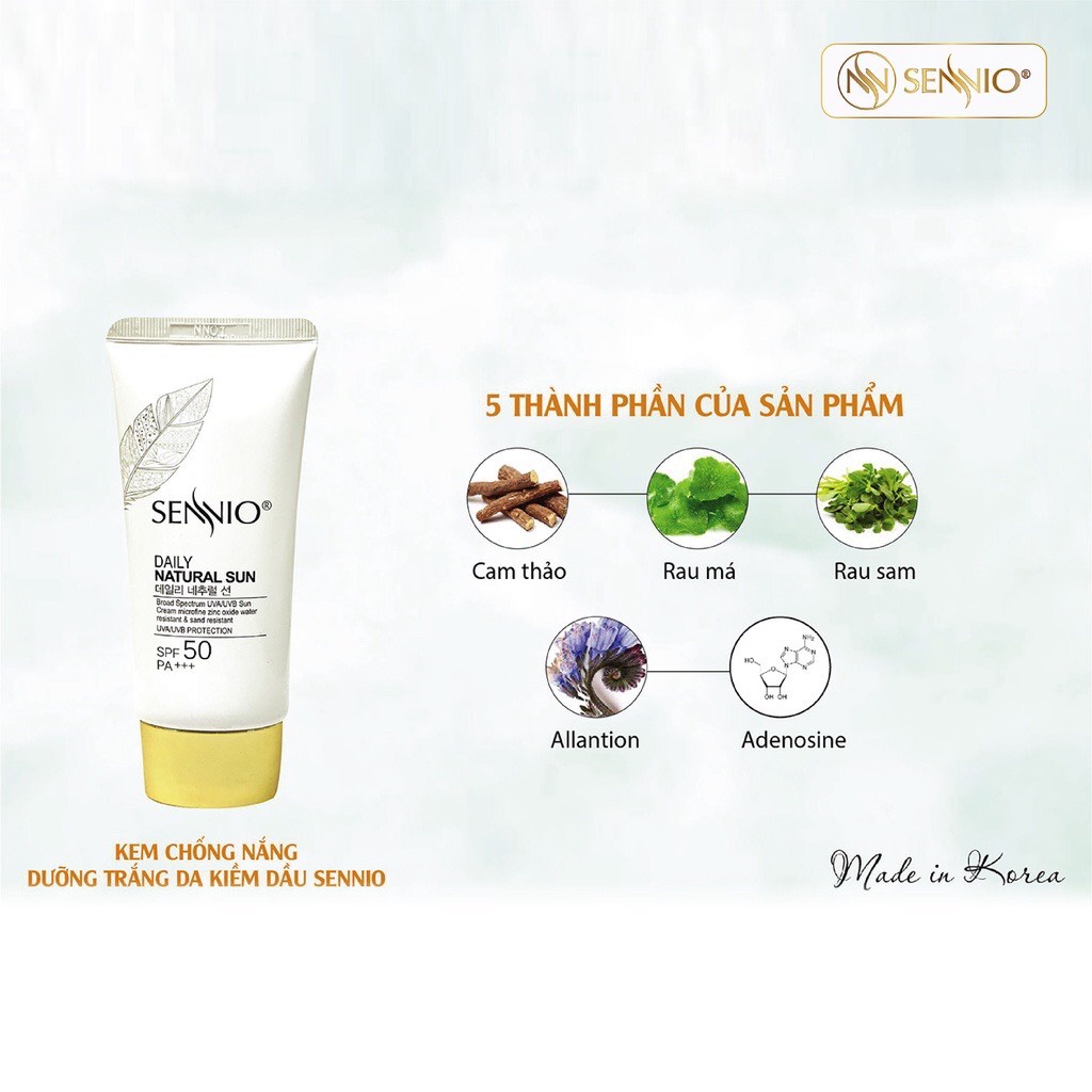 Kem Chống Nắng Trắng Da Kiềm Dầu Hàn Quốc Phù Hợp Cho Da Dầu Mụn SENNIO Daily Natural Cream SPF 50 PA+++ 50ML - SNO 803