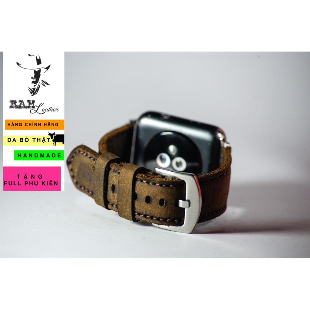 Dây đồng hồ Apple Watch , Iwatch , Iphone Watch Da Bò Thật Nâu Đất RAM Leather Bauhaus 1950  Bền Đẹp
