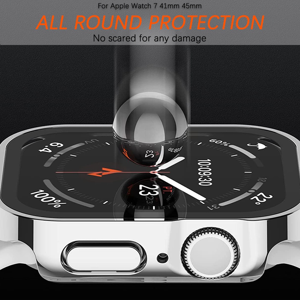 Ninki Ốp Bảo Vệ Bằng PC Cứng + Kính Cường Lực Bảo Vệ Màn Hình Cho Apple Watch Series 8/7 41mm 45mm, Full Protective Tempered Glass Film Hard PC Bumper Straight Edge Cover for iWatch 8/7 41/45mm