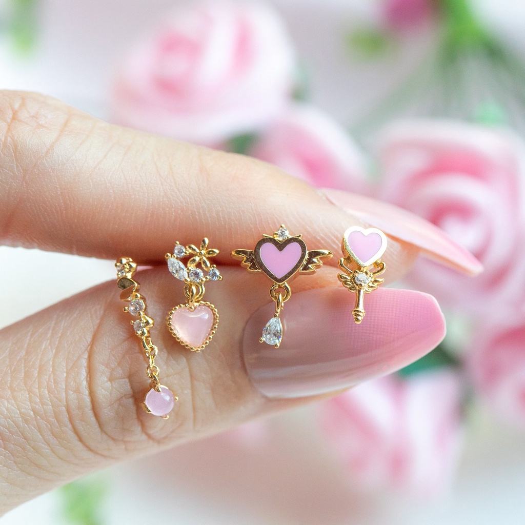 Bông Tai Mạ Vàng 18K Hình Trái Tim Không Gây Dị Ứng