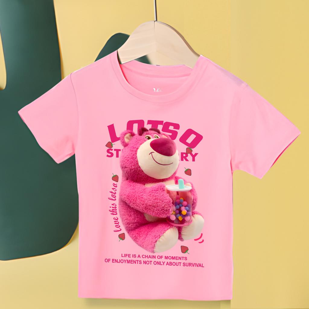 Áo Thun Gia Đình Màu Hồng In Hình Gấu Dâu Lotso Bear Đủ Size Cho Bé từ 10-85kg