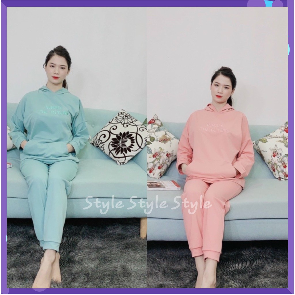 Bộ đồ bầu thu đông Hoodie có mũ - Bộ hoodie bầu thun dày dặn BD909