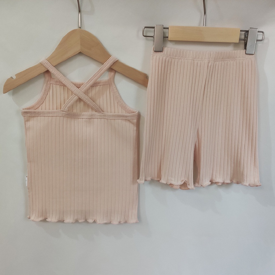 Bộ Áo Hai Dây Màu Sắc Trơn + Quần Short Thời Trang Mùa Hè Cho Bé Gái