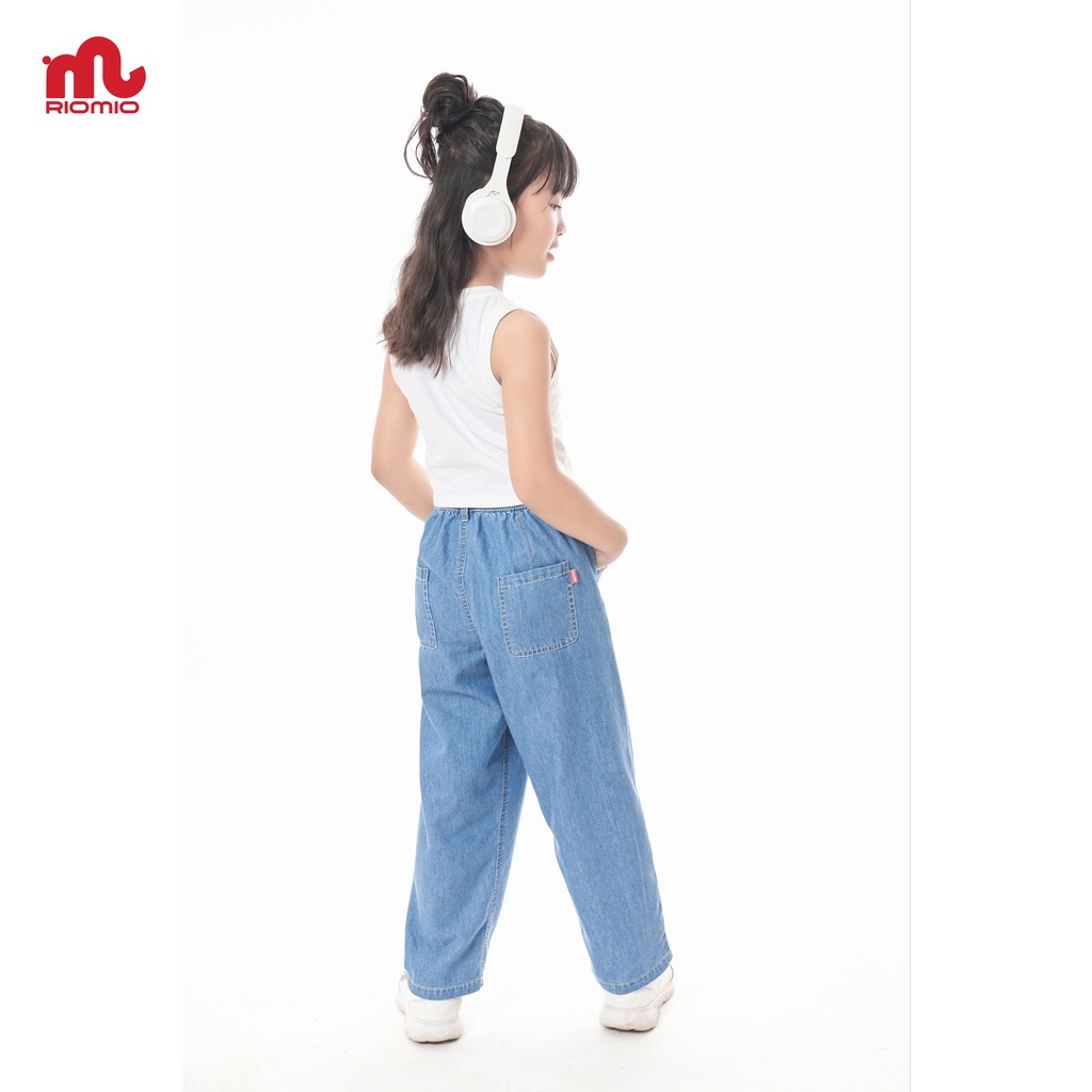 Quần jean cho bé gái 5-12 tuổi (20-50kg) ống rộng RIOMIO phối ren túi 100% cotton USA cao cấp - RO231