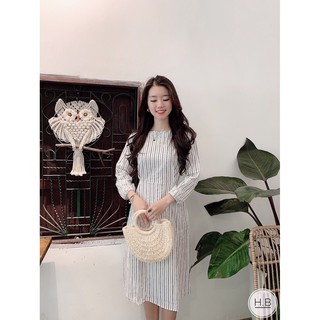 Váy kẻ tay dài cổ tròn thắt nơ eo MSTRT8