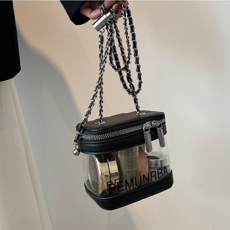 Túi đeo chéo JASMIN NOIR dạng hộp phối dây xích thời trang cho nữ