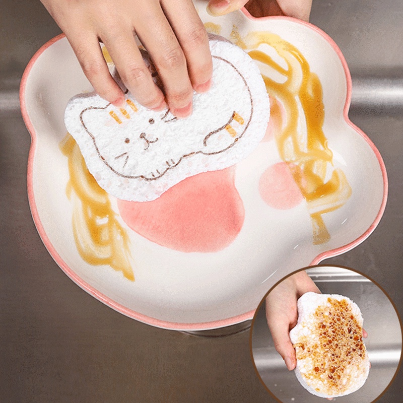 Miếng bọt biển bằng bột gỗ nến thiết kế hình động vật dễ thương dùng để rửa chén tiện dụng