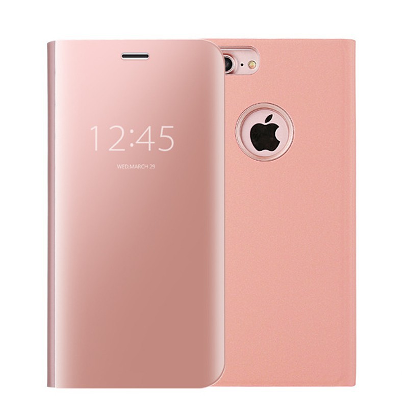 [Ready Stock]iPhone 6 6S / 6 6S Plus Luxury Plating Acrylic Mirror Bracket Leather Flip Case