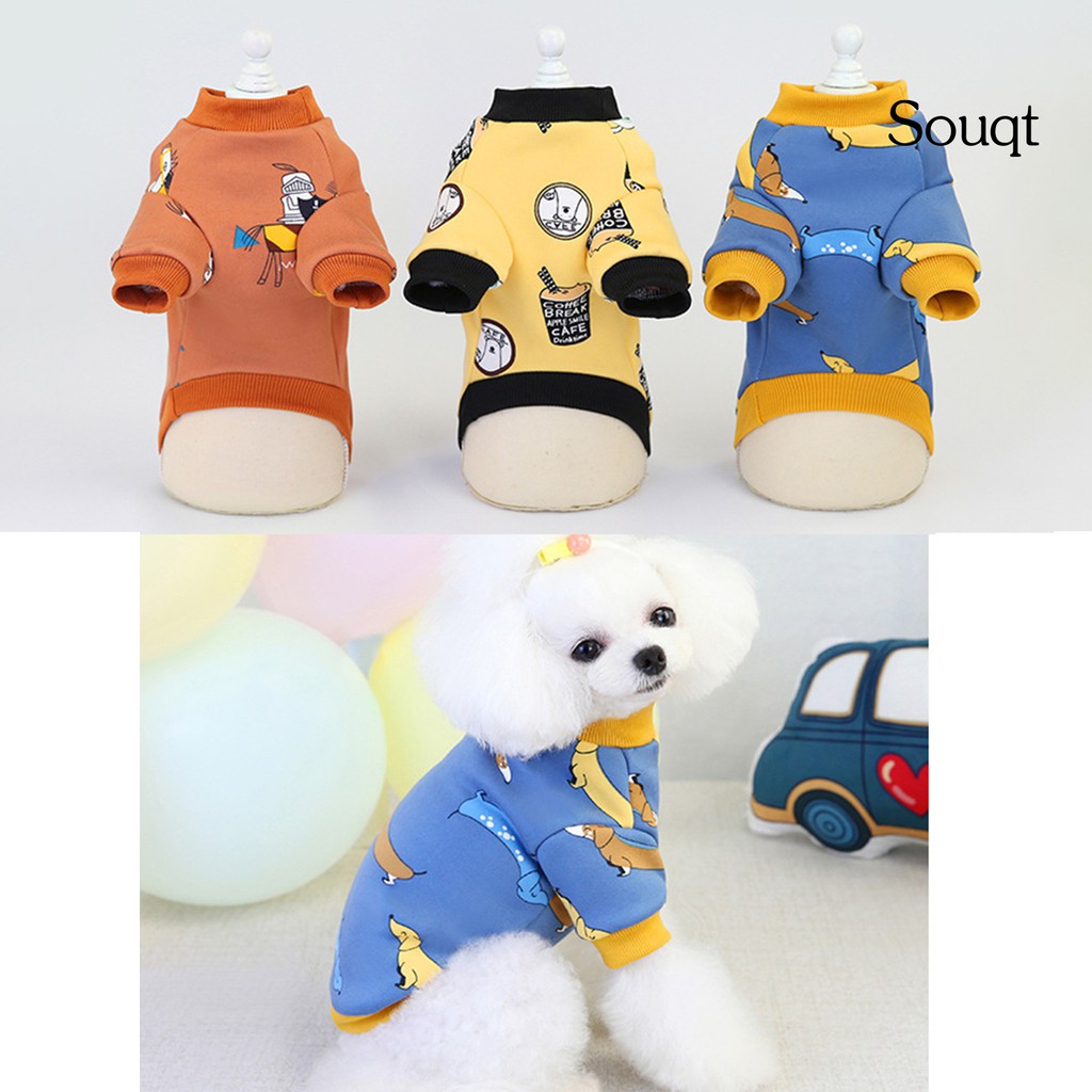 SQ Pet Cartoon Print Sweatshirt Teddy Thickened Two-legged Dog Warm Clothes Apparel