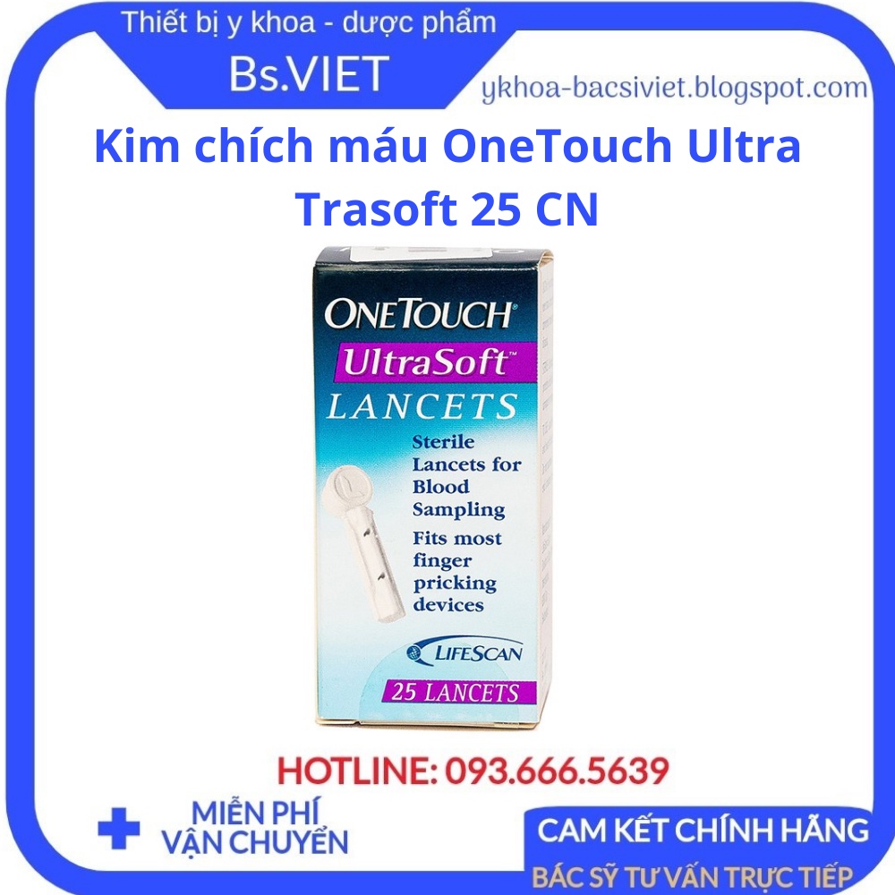 Kim chích máu OneTouch Ultra Trasoft 25 CN - Thiết kế đầu vát kim cương, giảm đau, lấy máu dễ dàng, an toàn - Bsviet