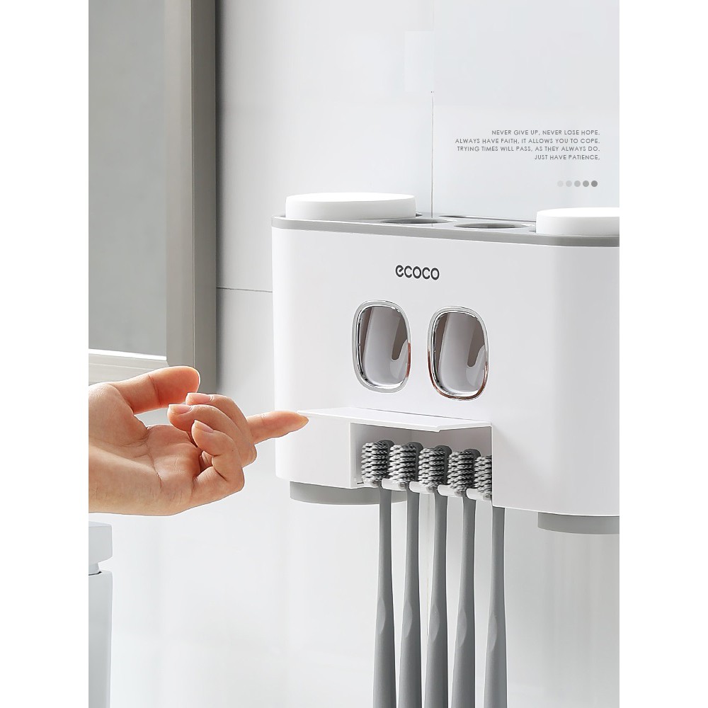 Bộ Nhả kem Đánh Răng Dán Tường, Kèm 4 Cốc Nhãn Hiệu ECOCO