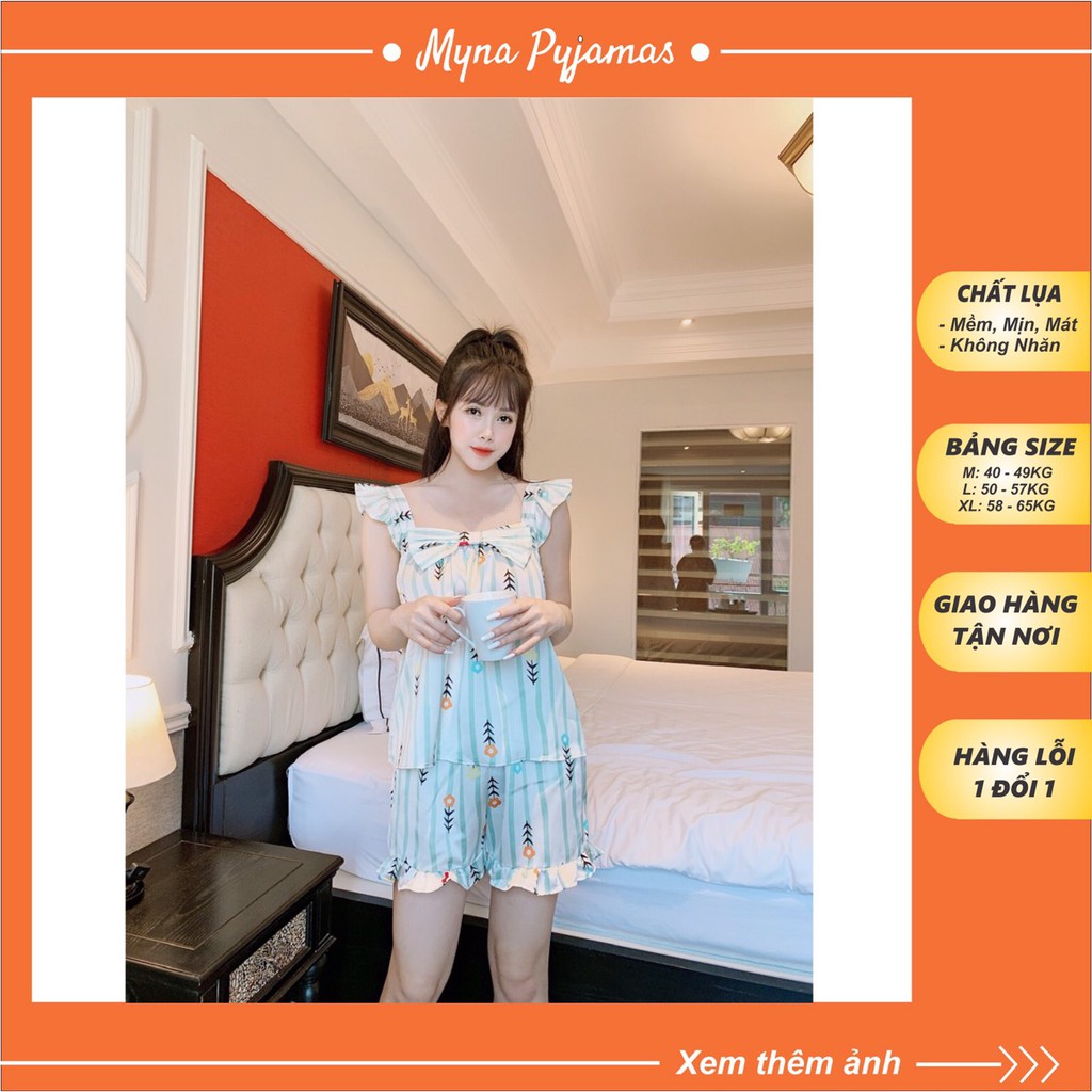 Bộ Ngủ Lụa Cao Cấp Hai Dây Cánh Tiên Quần Đùi, Hàng có size, Ảnh chụp thật