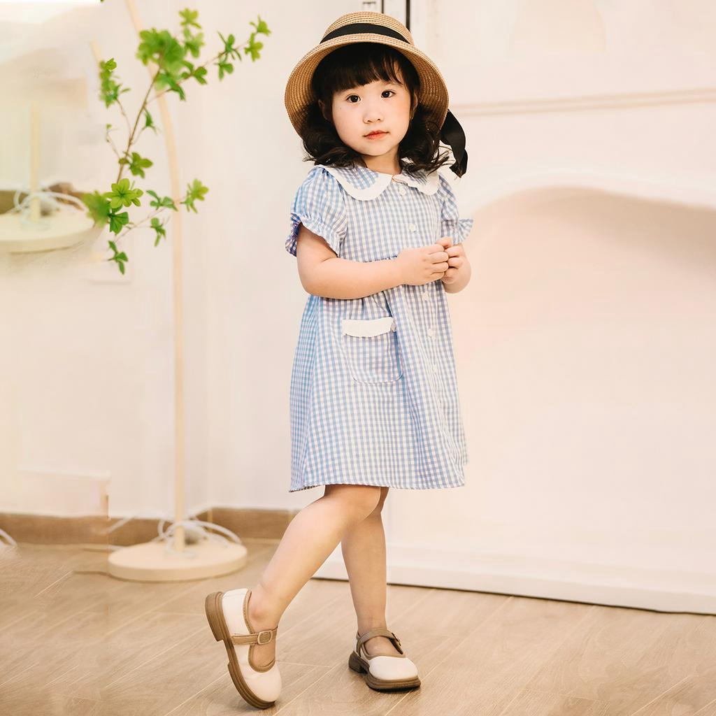 Đầm váy cho bé gái DORYKIDS babydoll tay phồng kẻ caro vải cao cấp váy tầng cho trẻ em từ 1 đến 12 tuổi