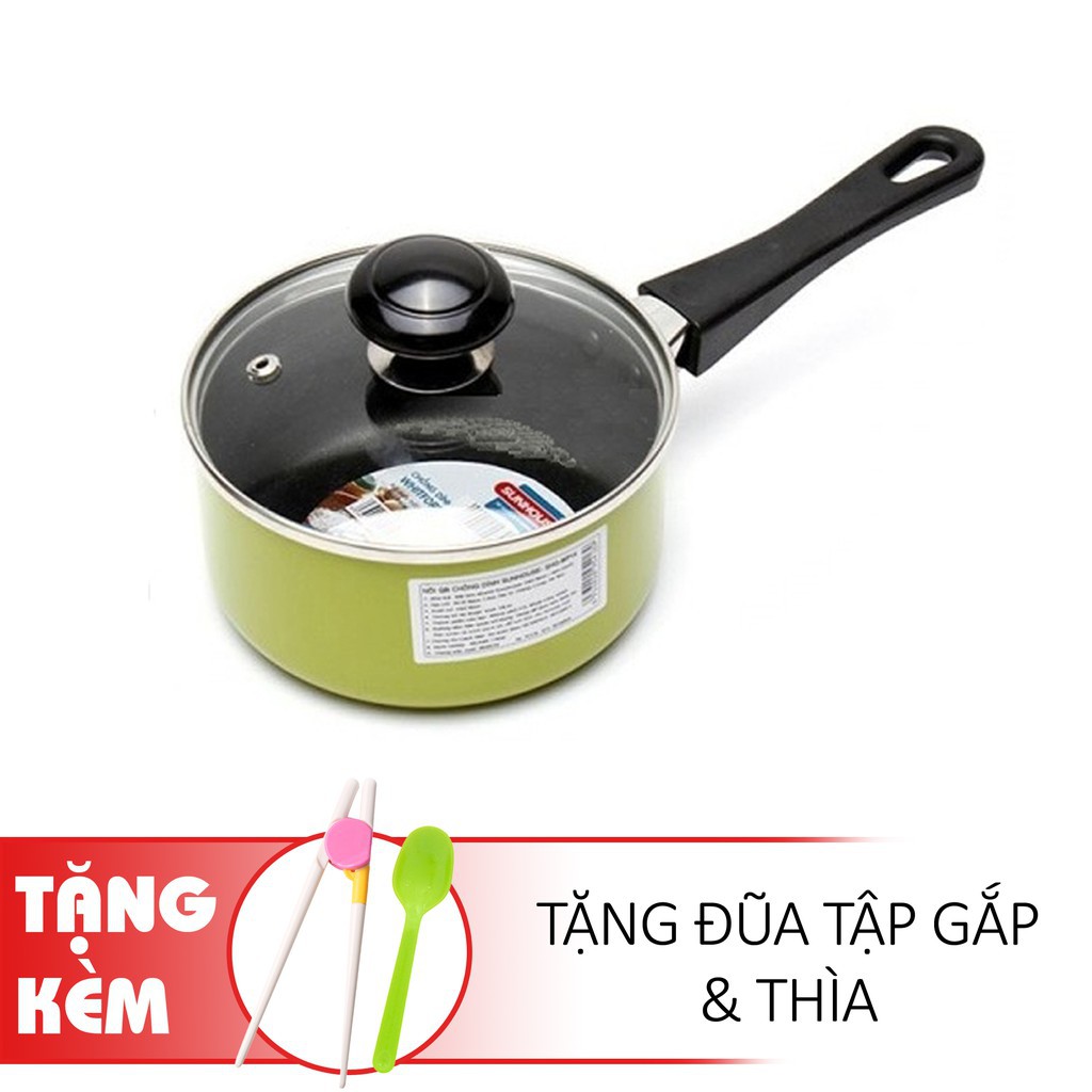 Nồi Nấu Bột Chống Dính Nắp Kính Sunhouse SHG-MP14 14cm tặng thìa và đũa tập gắp