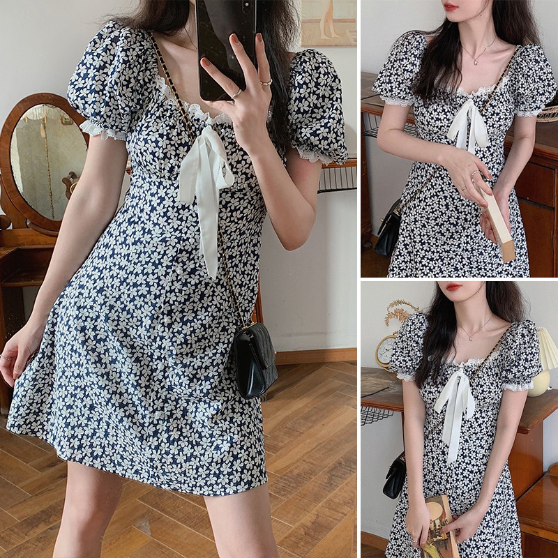 Đầm VONDA Tay Ngắn Cổ Vuông Phối Ren In Họa Tiết Hoa Xinh Xắn Thời Trang | BigBuy360 - bigbuy360.vn