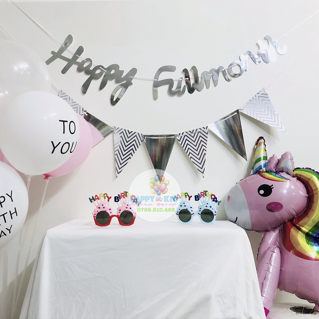 Dây chữ Happy Full Month ép kim trang trí đầy tháng bé trai bé gái HAPPYKID DCFM