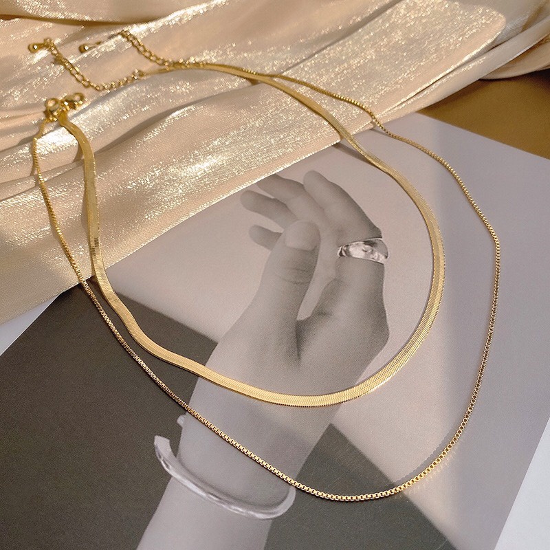 Combo Dây Chuyền 1 Mảnh Vừa Xinh Xắn Màu Vàng Kết Hợp Vòng Cổ Sợi Mì Rosé Accessories Phụ Kiện Phong Cách Hàn Quốc