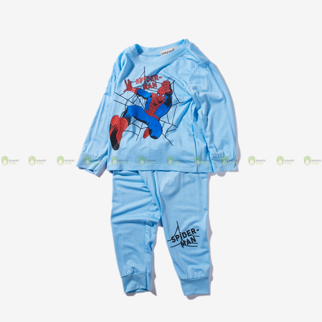 Bộ Dài Tay Cho Bé Trai, Bé Gái Vải Thun Lạnh Minky Mom Hoạ Tiết Siêu Nhân, Đồ Bộ Dài Tay Cho Bé Mặc Nhà MKMTD2211