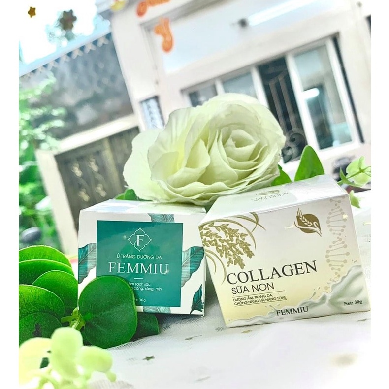 Combo Kem Thải Chì Thải Độc Hút Nám Ủ Trắng và Kem Dưỡng Trắng Dưỡng Ẩm Chống Nắng Collagen Sữa Non Femmiu
