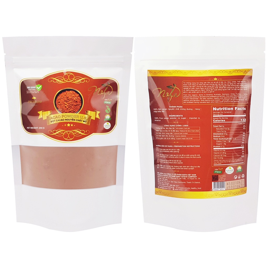 Bột Cacao Nguyên Chất Hữu Cơ Không Đường Nhập Khẩu Mỹ Thơm Ngon Hỗ Trợ Giảm Cân Hiệu Quả - NOFA FOOD