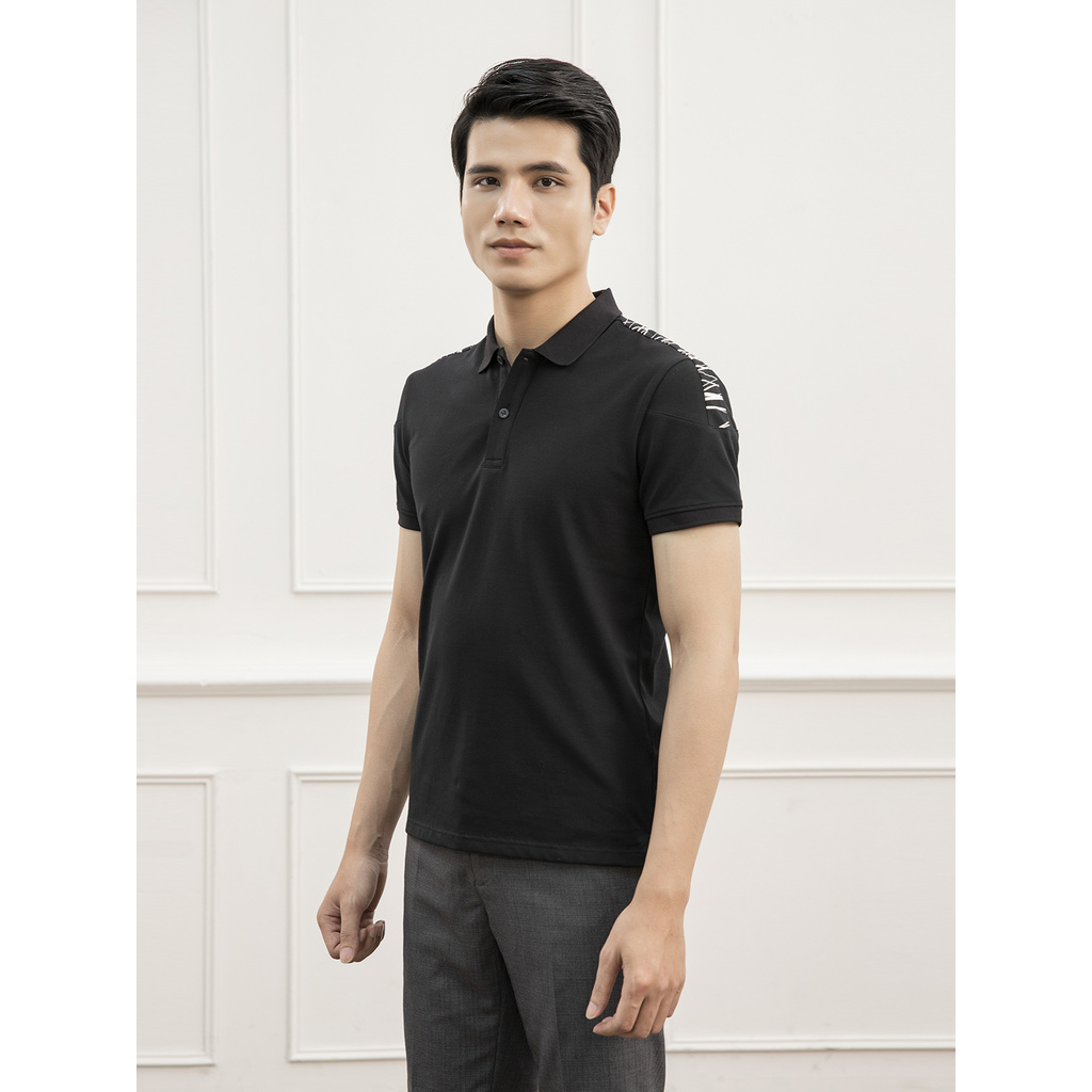 Áo Thun Nam Tay Ngắn Có Cổ Aristino APS021S1 Màu Đen 9 Phom Slim Fit Chất Liệu Cotton