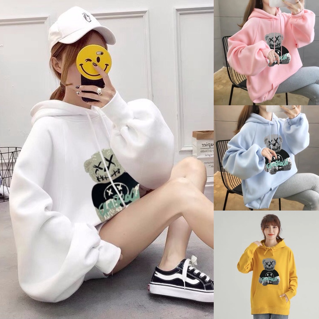 Áo Hoodie Nón Chui Trùm Đầu Nữ Nam Unisex Chất Vải Nỉ Poly Cún Nón Có Tai WAH065NO