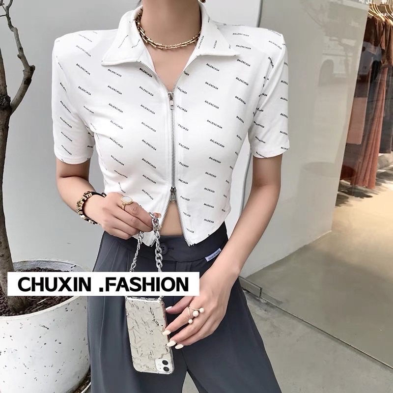 Áo ngắn tay mỏng phiên bản hàn chữ trắng