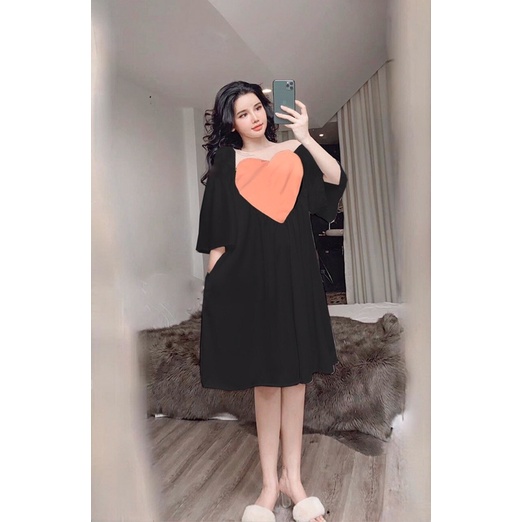 VÁY BIGSIZE Babydoll tay dơi phối trái tim 55-90kg