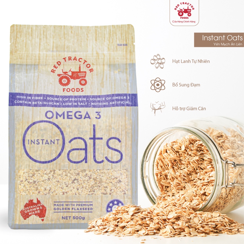 Red Tractor-Yến Mạch Ăn liền Omega-3 Nhập Khẩu Úc Hạt Lanh Vàng Giàu chất xơ-Tốt cho tim mạch-gói 500gr